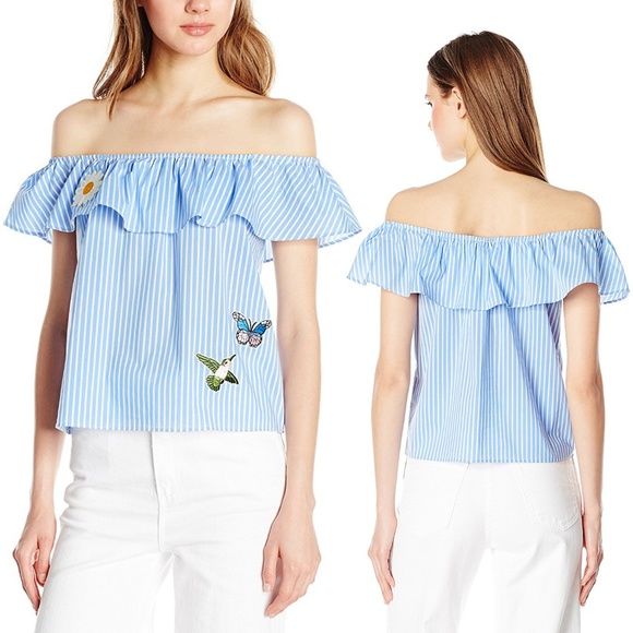 Off Shoulder Striped Top with Patches NWT - Picture 8 of 8